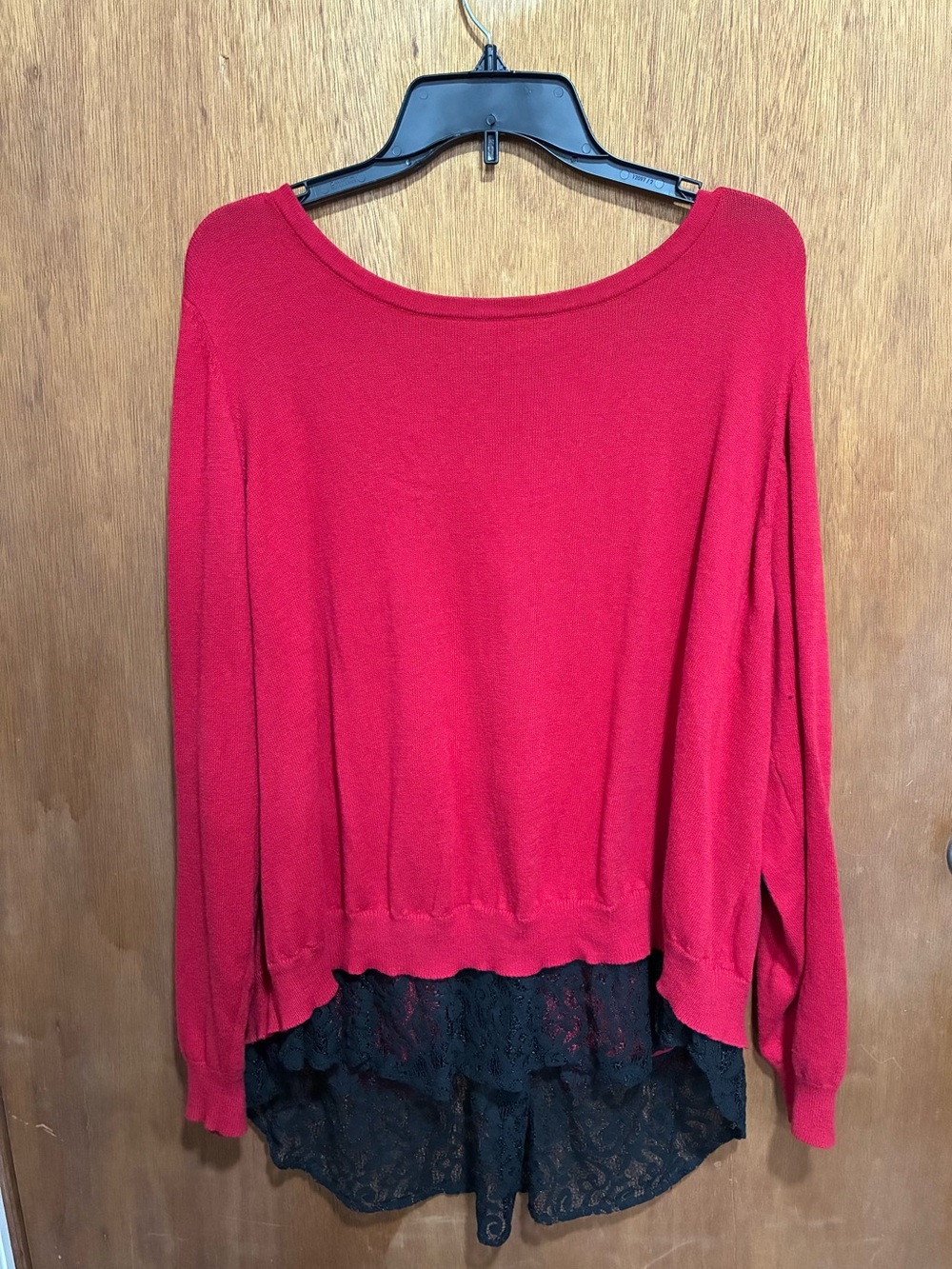 Torrid Womens Sweater 4 X Red Black Lace trim and details. Button Back Goth